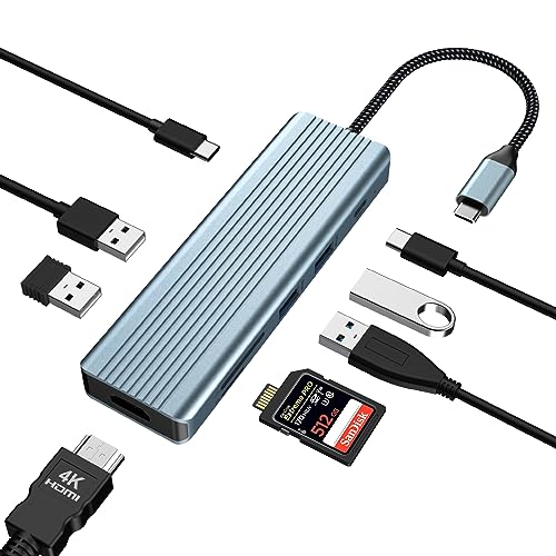 USB C HUB, USB C Docking, USB C Adapter Docking, 9 in 1 USB HUB mit 4K HDMI, USB C PD, USB C 3.0, 1*USB 2.0, 3*USB 3.0, SD/TF Kartenleser Kompatibel mit Laptops, Anderen USB C Geräten von Qhou