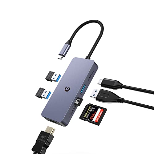 USB C HUB HDMI Adpater, 7 in 1 USB C Hub Docking Station Kompatibel mit Windows 10,8,7,XP/Mac OS/Linux/Vista (USB3.0, HDMI, PD, SD/TF) von Qhou