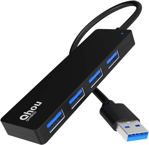 USB-Hub Typ A, ultraflacher Multiport-USB-3.0-Hub mit 4 USB-3.0-Anschlüssen, schnelle Datenübertragung und USB-Splitter, kompatibel mit MacBook von Qhou