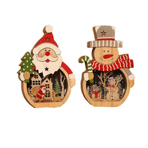 Qhpnunhq De Papa, Weihnachtsdekoration, Schneemann und Papa: 2 glänzende Holzfiguren von Qhpnunhq