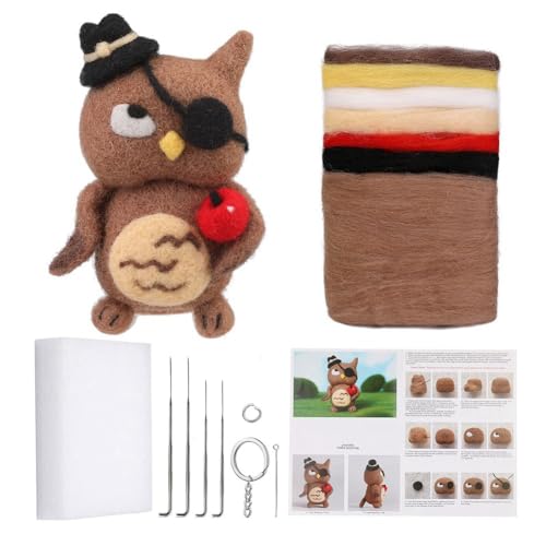 Qhpnunhq Filzset mit Nadel, Zubehör für Filz mit Nadel, Eulen-Tierpuppe mit Wolle, Filznadeln, Schaumstoffmatte und Wollfilz von Qhpnunhq