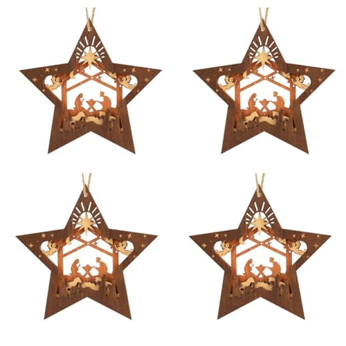 Qhpnunhq Weihnachtskugelornament aus Holz, Weihnachtsbaumschmuck, mehrschichtig, Andenken, 4 Stück von Qhpnunhq