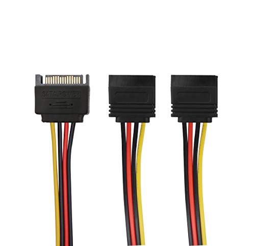 QiCheng&LYS SATA 15 Pin Stecker auf 2 x 15 Pin Buchse SATA 15Pin 1 bis 2Power Verlängerung Y Splitter Kabeladapter 7 Zoll (2er Pack) von QiCheng&LYS