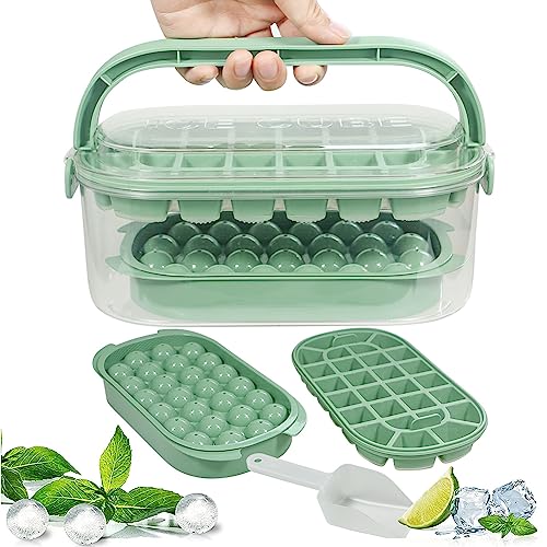 QiGui Eiswürfelform mit Deckel und Behälter Eiswürfelbehälter Tragbar Eiswürfelbox 54 Fach Ice Cube Tray wit 1 Eisschaufel 1 Quadratische & 1 Runde Eiswürfel perfekt für Whiskey Cocktail Tee Kaffee QiGui Eiswürfelform mit Deckel und Behälter Eiswürfelbehälter Tragbar Eiswürfelbox 54 Fach Ice Cube Tray wit 1 Eisschaufel 1 Quadratische & 1 Runde Eiswürfel perfekt für Whiskey Cocktail Tee Kaffee von QiGui
