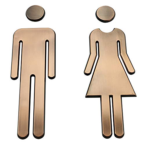 QiGui Toilettenschild für Tür – Türschild für Badezimmer – WC Aufkleber für Herren und Damen – Aufkleber für Toilette, Tür, öffentliches Restaurant, Hotel, Cafeteria (Bronze) von QiGui