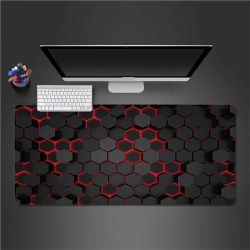Mauspad Gaming Rot Geometrisch Mauspad XXL 800x400x3mm Verlängertes Großes Schreibtischauflage mit Einer speziellen Oberfläche verbessert Geschwindigkeit und Präzision für PC Laptop von QiHon
