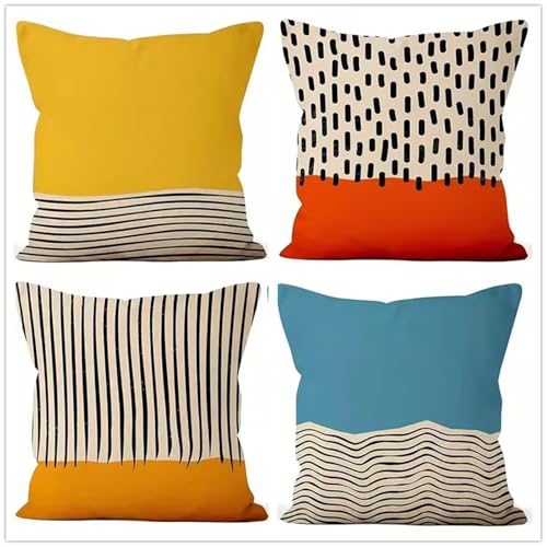 QiHon Outdoor Kissenbezug 60x60 cm 4er Set Gelb Orange Sofakissen Kissenhülle Gestreift Leinen Doppelseitiger Druck Dekorative Kissenbezüge für Garten Sofa Wohnzimmer Bett QiHon Outdoor Kissenbezug 60x60 cm 4er Set Gelb Orange Sofakissen Kissenhülle Gestreift Leinen Doppelseitiger Druck Dekorative Kissenbezüge für Garten Sofa Wohnzimmer Bett von QiHon