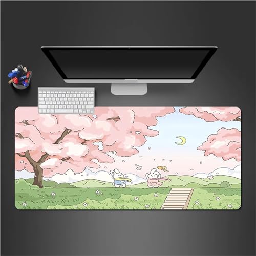 XXL Mauspad 1000x500x3mm Gaming Mauspad Verlängertes Großes Schreibtischauflage mit Einer speziellen Oberfläche verbessert Geschwindigkeit und Präzision für PC Laptop (Rosa Landschafts Anime) von QiHon