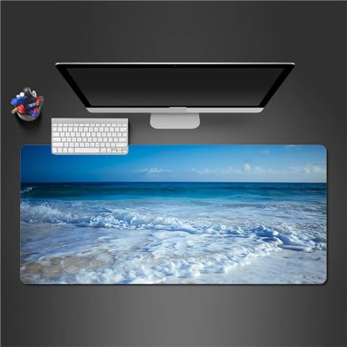 XXL Mauspad 800x400x3mm Gaming Mauspad Verlängertes Großes Schreibtischauflage mit Einer speziellen Oberfläche verbessert Geschwindigkeit und Präzision für PC Laptop (Strand Meereswellen) von QiHon