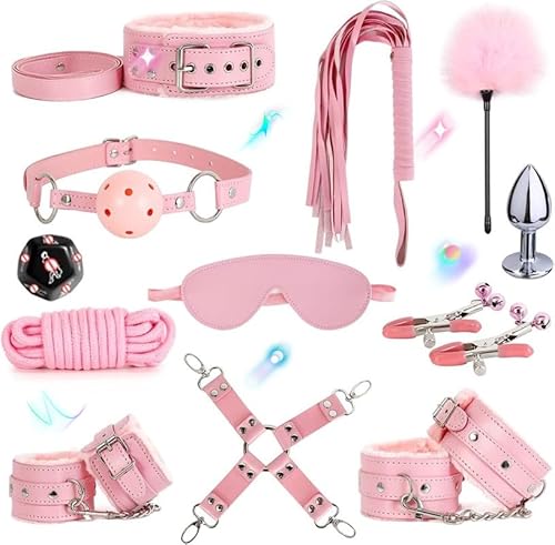QiKKago Rosa 12 StüCk Set Fitness Verstellbares Set, Augenbekleidung, Lederseil, Hand Federseil, Paar Geschenk-H14 von QiKKago