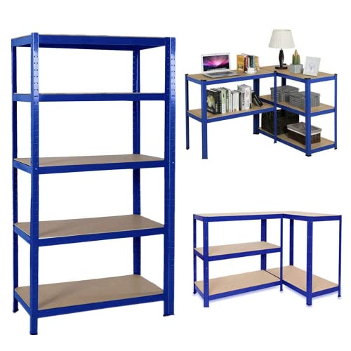 Qimu Bücherregal,5-Tier Bücherregal Stabiles Standregal, Wohnzimmerregal im Industrie-Design, für Wohnzimmer, Büro, Arbeitszimmer und Flur,einfacher Aufbau,66.9X 29.5x11.8 inches,Blau von Qimu