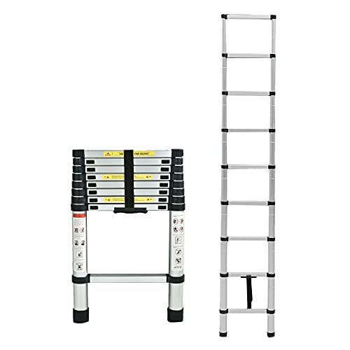 Teleskopleiter Mehrzweck Aluleiter Ausziehbar Stehleiter Teleskop Klappleiter 2.6 m Aluminium Verlängerungsleiter Gerade Leiter,für Wohnmobil/Dachboden/Büro/Warenhaus, bis 150KG von Qimu