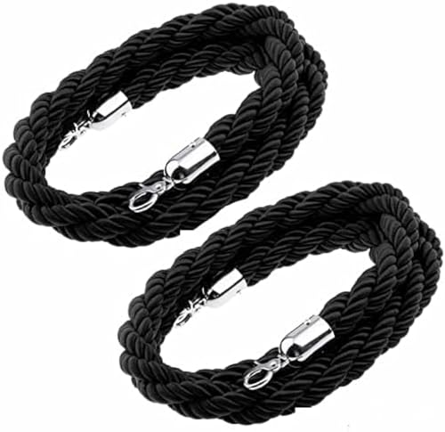 Black VIP Stanchion Rope 0.5/0.6/0.9/1/1.2/1.5/2/2.5/3m Long, Portable Crowd Control Ropes with Silver/Gold Hook, for Indoor & Outdoor Queue Partition,Silver Hooks,250cm/98in von QiXiaYuHui