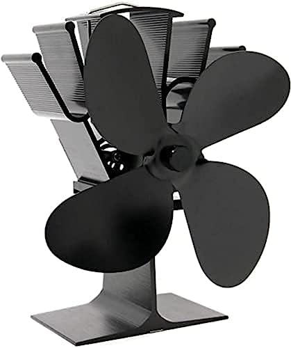 Schwarzer Kaminventilator mit 4/5 Flügeln, wärmebetriebener Ofenventilator, Holzbrenner, leiser Kaminventilator für zu Hause, effiziente Wärmeverteilung, 4 Flügel von QiXiaYuHui