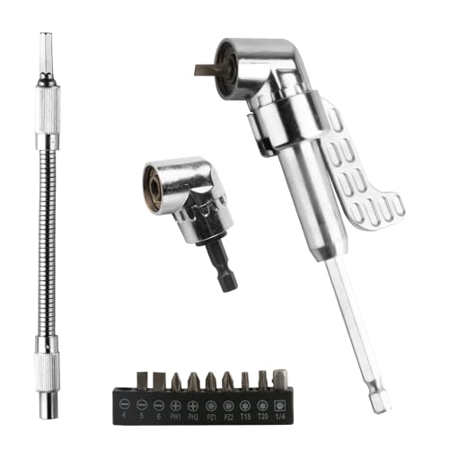 2 STK 105° Winkelschrauber Vorsatz Adapter, Winkelbohraufsatz 1/4 Zoll Sechskantschaft, Corner Tool Screw Hub with Multi-function Bend Screwdriver Bit(kurz+lang), 1 Verlängerungsstange & Set 10 Bits von QiXinGYL