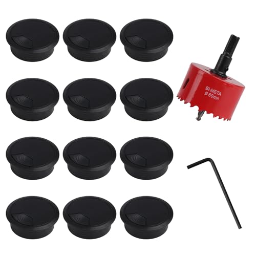 Lochsäge 60mm mit 12 Stück Kabeldurchführung Schreibtisch Kabeldurchführung Tisch, Lochkreissäge, Lochbohrer Set Bohrkrone, Kabeldurchlass Kabelauslassdose, mit 1 x Sechskant Adapter von QiXinGYL