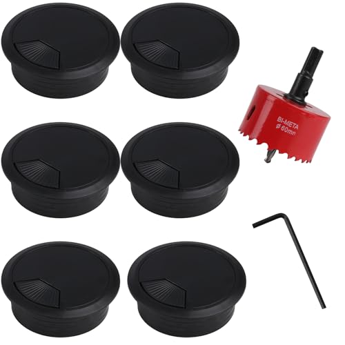 Lochsäge 60mm mit 6 Stück Kabeldurchführung Schreibtisch Kabeldurchführung Tisch, Lochkreissäge, Lochbohrer Set Bohrkrone, Kabeldurchlass Kabelauslassdose, mit 1 x Sechskant Adapter von QiXinGYL