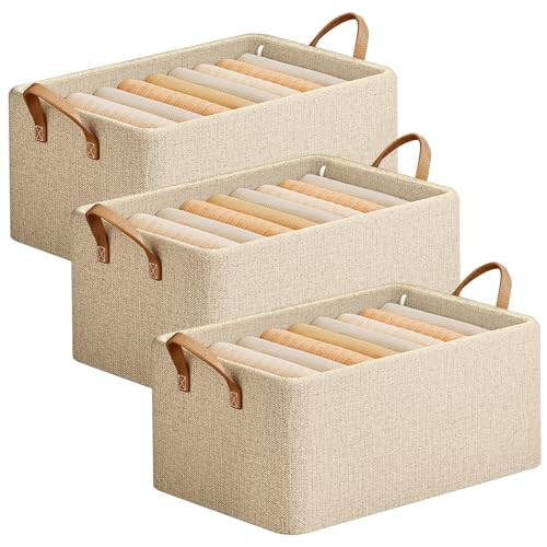 QiYiCAT Schrank Organizer 3 Pcs Faltbare Aufbewahrungsbox Wasserdicht Organizer Box Groß Ordnungsboxen, Geeignet für Aufbewahrungsbox kinder, Spielzeugaufbewahrung (12.2L*3 Beige) von QiYiCAT