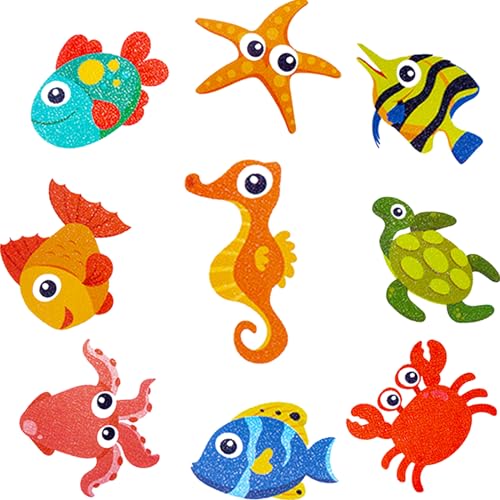 9 Stück Badewannensticker,Antirutsch Pads Dusche,Antirutsch Badewanne Kinder,Dusche Antirutsch Aufkleber,Antirutsch Pads Badewanne,Antirutsch Aufkleber Dusche,Badewannen Rutschschutz (Meerestier) von QianFenShi