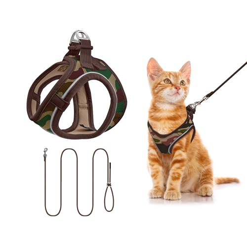 Qianruida Geschirr für kleine Hunde und Katzen, Geschirr, Jacke aus weichem Mesh, reflektierend, verstellbar, Set für Welpenweste und Leine für kleine und mittelgroße Hunde (Camouflage M) von QianRuiDa