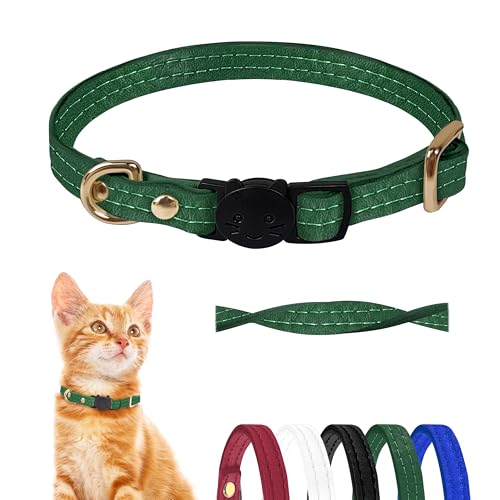 Qianruida Katzenhalsband Halsband Katze Halsbänd Kitten Katzenhalsbänder mit Sicherheitsverschluss Katze Halsband Verstellbar- Grün von QianRuiDa