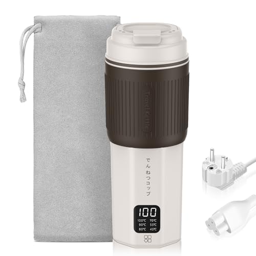 QianShouYan Reisewasserkocher Klein 450ml 300W mit 6 Stufen Temperaturregelung Mini Reise Wasserkocher, Überhitzungsschutz, Auslaufsicheres Design Tragbar Wasserkocher Geeignet für 100~240V von QianShouYan