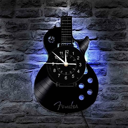 Musik-Wand-Dekor Gitarren CD LED Leucht Vinyl Wanduhr 12-Zoll Hintergrundbeleuchtung Nachtlicht Farbwechsel Lampe Coole Wohnzimmer Inneneinrichtung (A) von QianZhou-Uk