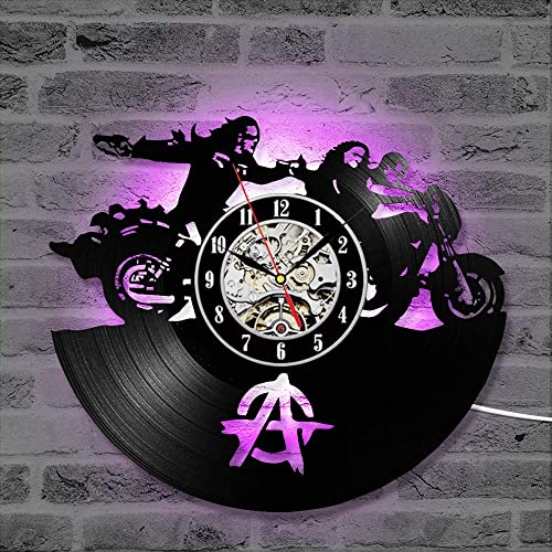 QianZhou-Uk Vinyl Schallplatte Wanduhr Anarchy Son Fanartikel Geschenk Dekoration 7 Farben Transformation LED Nachtlicht Wanduhr von QianZhou-Uk