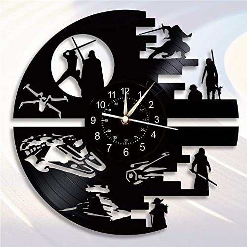 QianZhou-Uk Vinyl-Wanduhr mit Musikaufzeichnung, Geschenk für Science-Fiction-Filmliebhaber, 30,5 cm, LED-Nachtlampe, 7 Farben, leuchtende Wanduhr (A-NOLED), L von QianZhou-Uk