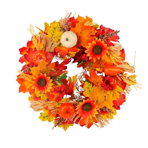 Herbstkranz, Haustür, groß, Herbst-Halloween, Riff, Kürbis, Türkränze für draußen, Oktoberernte, Erntedankfest, Dekoration, Dekoration, 40 x 40 cm (Orange, 40 x 40 cm) von Qianderer