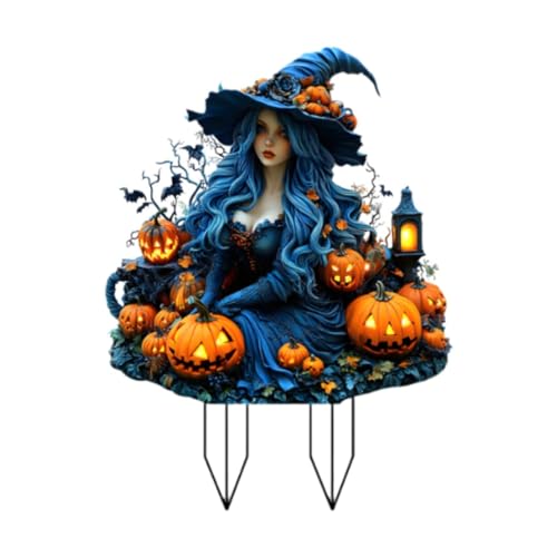 Qianly 2D-Gartenschild mit flachem Acryl, Mädchen-, Neuheit, einfache Installation, Halloween-, Gartenschild für Bauernhof, Rasen, Blumenbeet, Laterne von Qianly