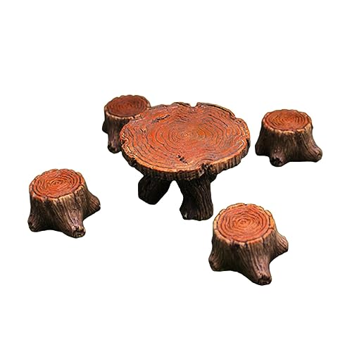 Qianly 5 Teiliges Miniatur Tisch Und Stuhl Set, Feen Baumstumpf Tisch Und Stuhl, Kleine Verzierung, von Qianly