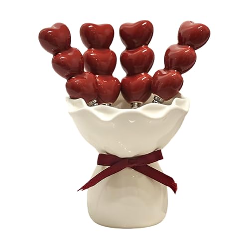 Qianly 5 Teiliges Obstgabeln Set mit Dessertgabeln Und Salatgabeln Inklusive Keramikbehälter Langlebige Kuchengabeln mit Herzform Griff für Familienfeiern U, Cremedose von Qianly
