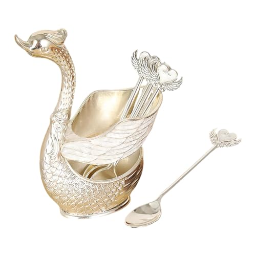 Qianly 7 Stück Kaffee Dessert Löffel Set mit Halter Tischbesteck Fruchtlöffel Zinklegierung Dekorationsgeschirr für Geschenk Hausdekoration Hochzeit, Silber von Qianly