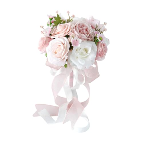 Qianly Brautstrauß Hochzeitsstrauß Braut Blume Künstliche Blumen für Festival Valentinstag, Rosa Weiß von Qianly