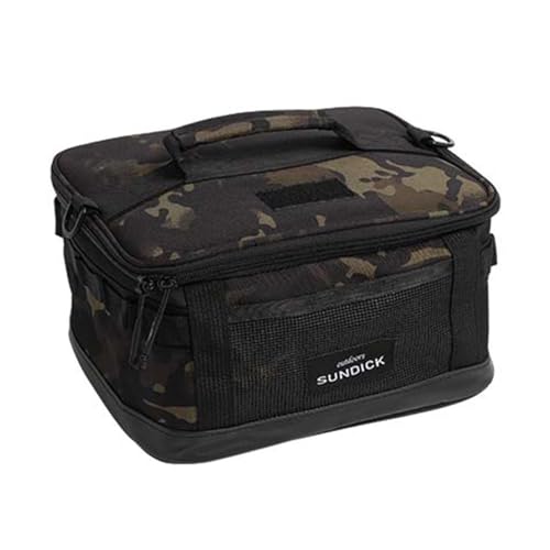 Qianly Campingtasche Angeltasche Gerätetasche Mehrzwecktasche Werkzeugtasche Kompakt Aus Robustem Oxford Stoff für Den Transport von Angelködern Und Werkzeug, Schwarz mit Mustern von Qianly
