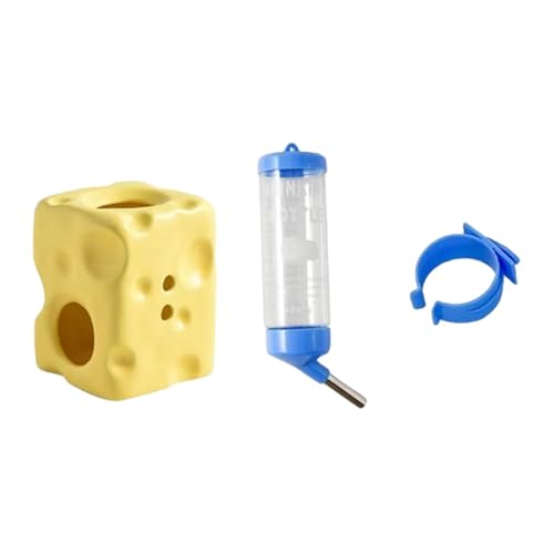 Qianly Hamster Wasserspender mit Käse Design Und Ständer für Mäuse Und Ratten, 125 Ml Fassungsvermögen, Gelb von Qianly