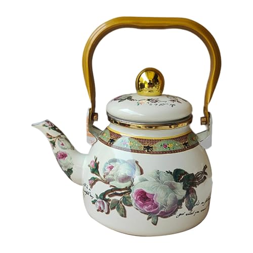 Qianly Hochwertiges Emaille mit Goldenem Griff Robuster Wasserkocher Milchwärmer für Haushalt Restaurant, Style B von Qianly