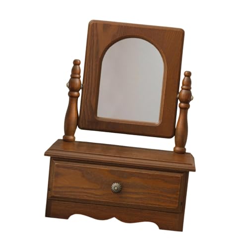 Qianly Holz Schreibtisch Schminkspiegel mit Aufbewahrungsbox, Ankleidezubehör, Holz Tischplatte, Kosmetikspiegel für Wohnzimmer von Qianly