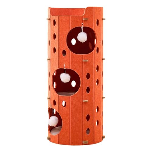 Qianly Indoor Katzenklettergerüst für Kätzchen Und Erwachsene Katzen mit Geschlossenem Raum, 3-lagiges Orange von Qianly