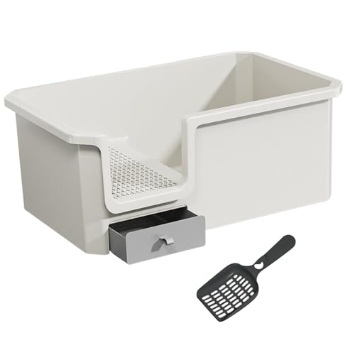 Qianly Katzenstreuwanne Extra Große Katzenstreupan mit Hochwand Seiten Geschlossene Streukiste Niedriger Einstieg Anti Spritzenschutz mit Schaufel Pp, Beigeweiß Qianly Katzenstreuwanne Extra Große Katzenstreupan mit Hochwand Seiten Geschlossene Streukiste Niedriger Einstieg Anti Spritzenschutz mit Schaufel Pp, Beigeweiß von Qianly