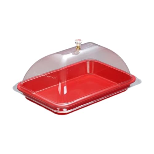 Qianly Kuchenplatte Transparent Servierschale mit Deckel Staubschutz Lebensmittelabdeckung für Konditorei Garten Familienfeier Küche, Rot von Qianly