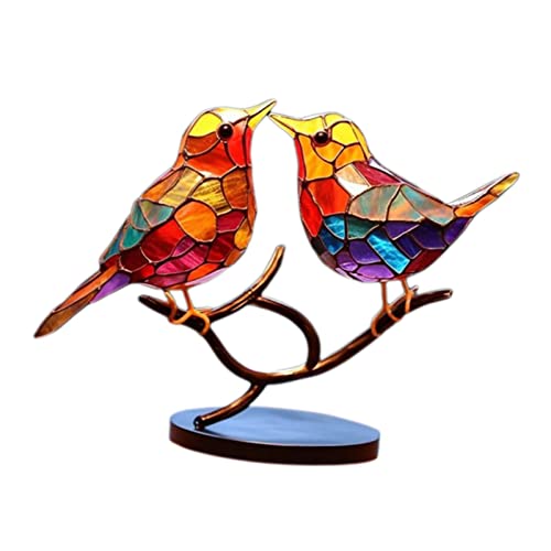 Qianly Metall-Vögel-Skulptur, Vogelstatue, Mehrfarbig, Kunsthandwerk, Elegante Vögel, Desktop-Ornament, Heimdekoration für Büro, Esszimmer, Auto, Gartentisch, 16cmx24cmx8cm von Qianly