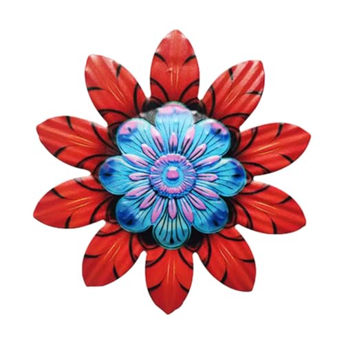 Qianly Metallische Wandkunst mit Blumen, für Innen und Außen, 14,7 cm großes Stück zum Aufhängen, Rot von Qianly