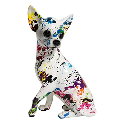 Qianly Moderne Graffiti-Kunst-Chihuahua-Statue, Modeharz, Handwerk, Tier, Hund, Figur, Kunstwerk für Büroschrank, Wohnzimmer, Heimdekoration, Geschenk, Bunter Fleck von Qianly