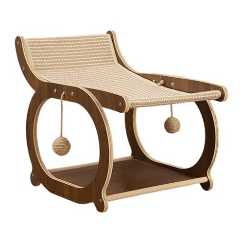 Qianly Sisal Katzenmöbel mit Holzliege, Erhöhtes Bett Und Kratzbaum für Kleine Katzen Im Garten, Braun von Qianly