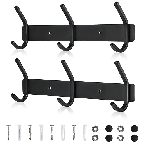 Qiannhee Hakenleiste Kleiderhaken Schwarz 30CM bis 30KG Garderobenhaken mit 3 Haken Schwarz Matt Garderobenleiste Edelstahl Hakenleiste Wandmontage für Badezimmer Küche Tür Wohnzimmer Jacken, 2 Stück von Qiannhee