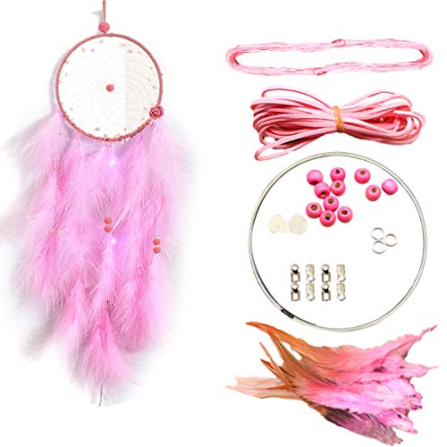 Handgefertigt Dreamcatcher,Spitze Traumfänger,Handgefertigt Spitze Traumfänger,Makramee Wandbehang Ornament,Boho Traumfänger, für Car Hochzeit Home Schlafzimmer Wohnzimmer Dekoration (Rosa) von Qianqian
