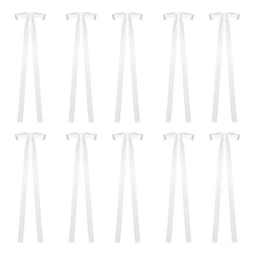 Qiantull 10 Stück Weiß Stuhlschleifen Lange Hochzeitsschleifen Autoschleifen Geschenkschleife Antennenschleifen Hochzeit Deko Autoschmuck Große Schleife für Bankett Party 25cmx120cm von Qiantull