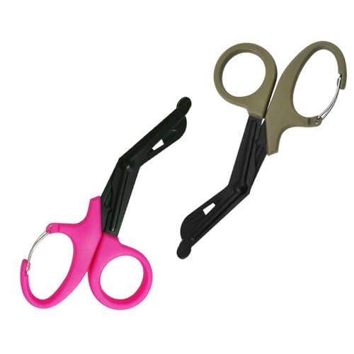 Qiantull 2 Stück Verbandschere Rettungsschere Kleiderschere Verbandscheren Trauma Schere Medizinische Scheren Erste Hilfe Notfallschere für Verbände, Pflaster und Stoff Khaki + Rosa 19cm von Qiantull